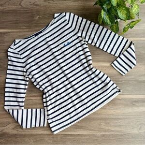 Gap Navy & White Striped “Hello” Embroidered Long Sleeve Tee – Size S